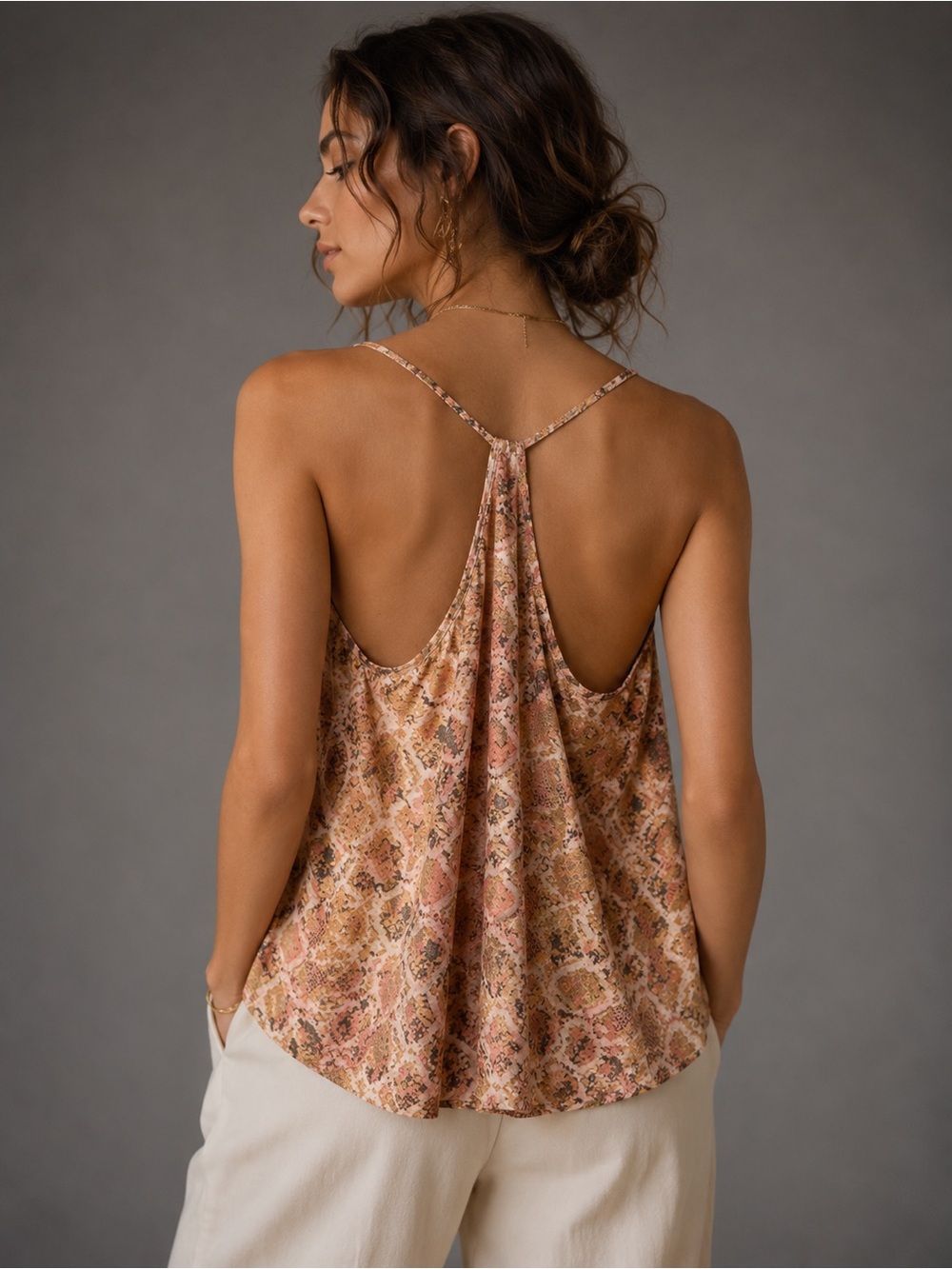 NWT E by Eloise Anthropologie 100% Silk Snake Print Cami Tank Top Orange - L - Picture 2 of 9